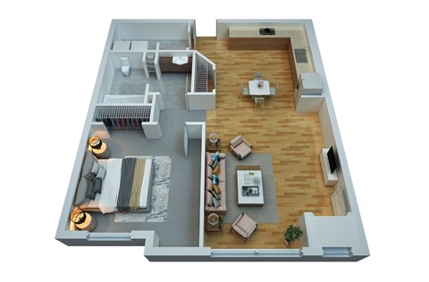Floor plan for 1 bed, 1 bath, 710 sqft